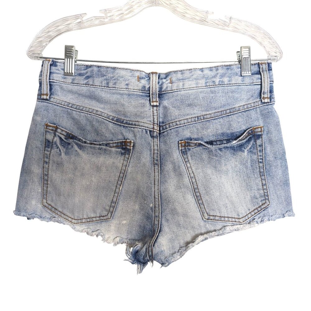 Free People Women's frayed distressed high waist denim button fly shorts‎ sz 27 - Picture 2 of 10